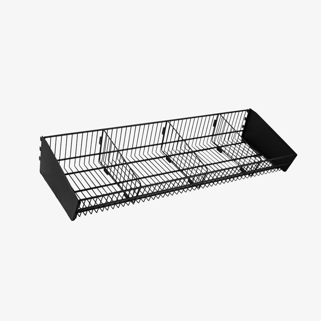 Gondola Shelving Wire Basket 1200mm x 400mm Black Dinya Shopfittings