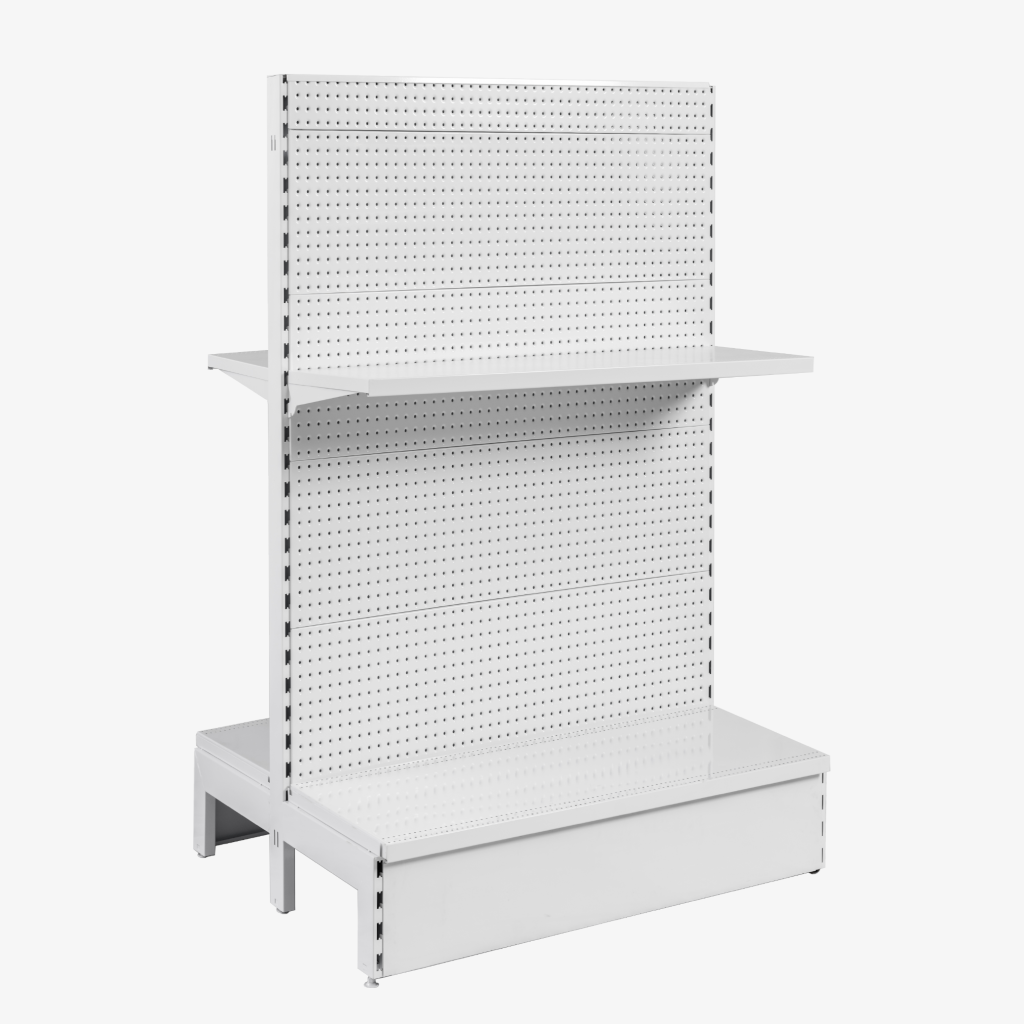 White Double Sided Volcano Pegboard Gondola Shelving 900mm Wide