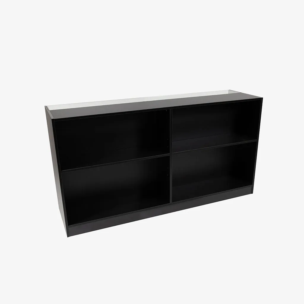 Retail Counter with Slatwall Face and Glass Top in Black, 1800mm