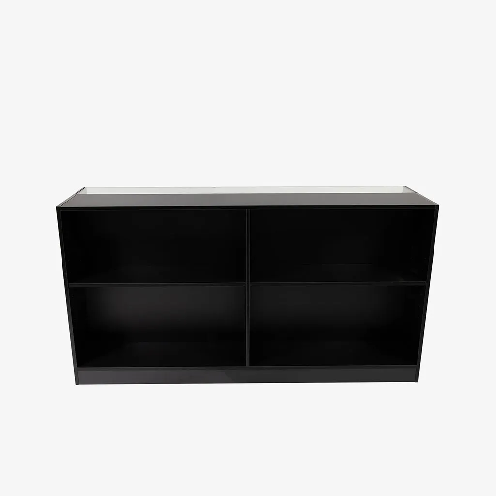 Retail Counter with Slatwall Face and Glass Top in Black, 1800mm
