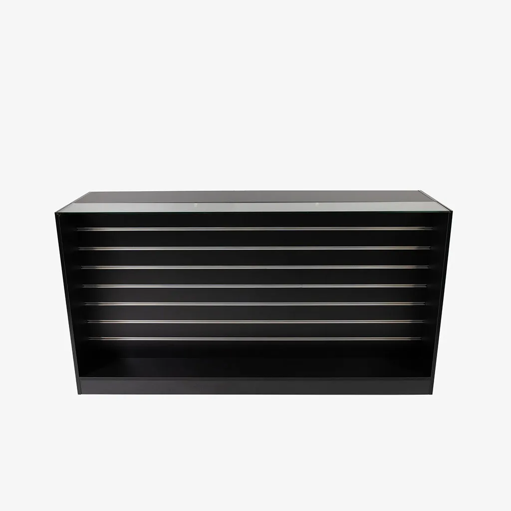 Retail Counter with Slatwall Face and Glass Top in Black, 1800mm