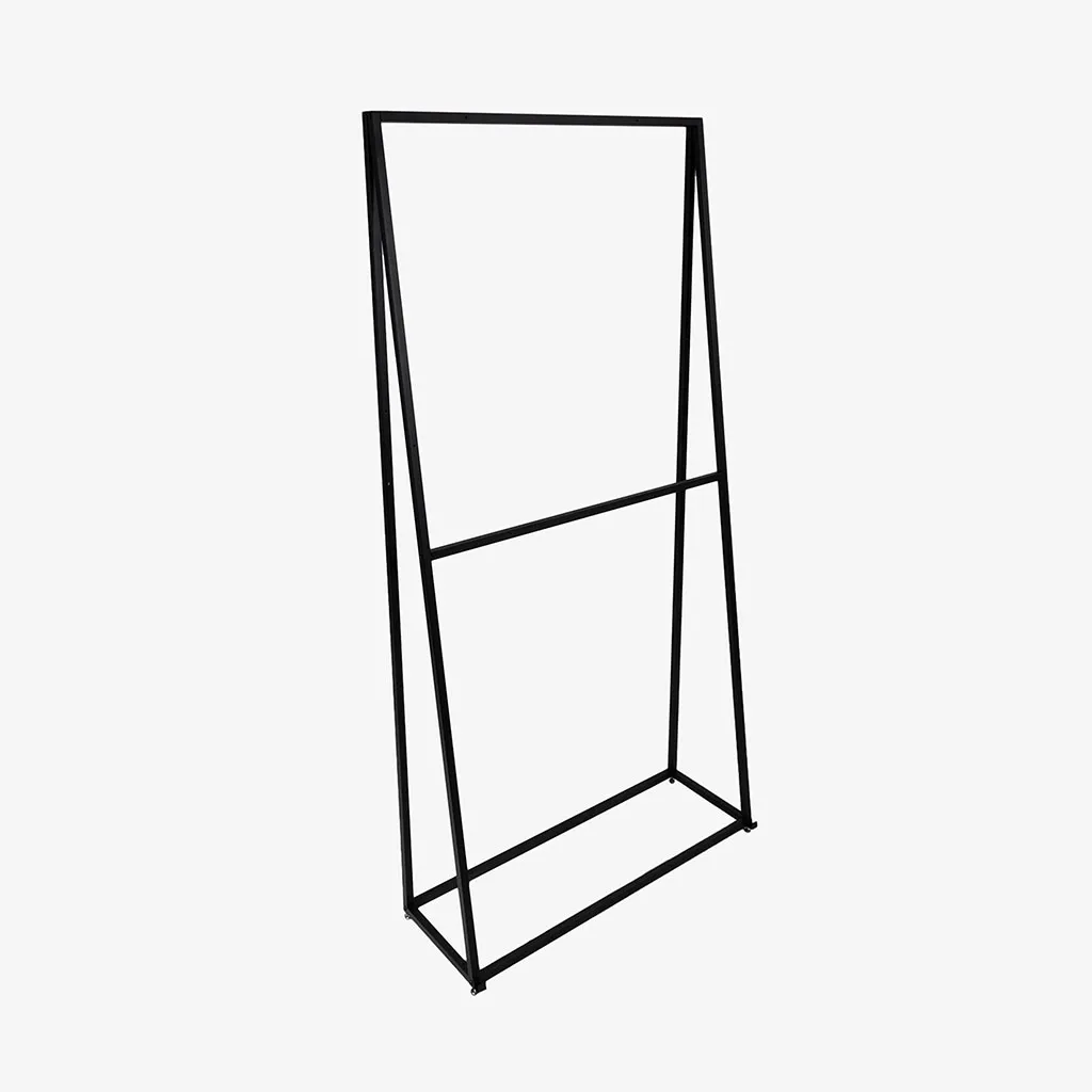 Free standing angled slatwall frame