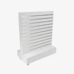 White Double Sided Center Bay Slatwall Gondola with Silver Inserts and Drawers