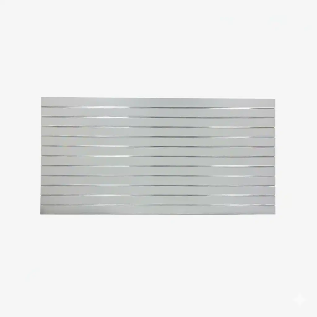 Light Grey Matte Landscape Horizontal Slatwall with Silver Aluminium Inserts