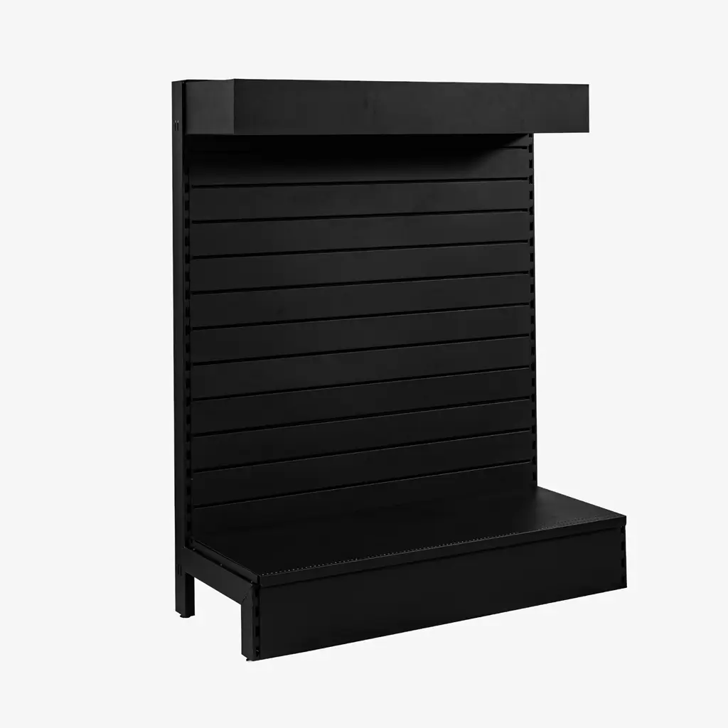 Metal Gondola Shelving with Lightbox on top.