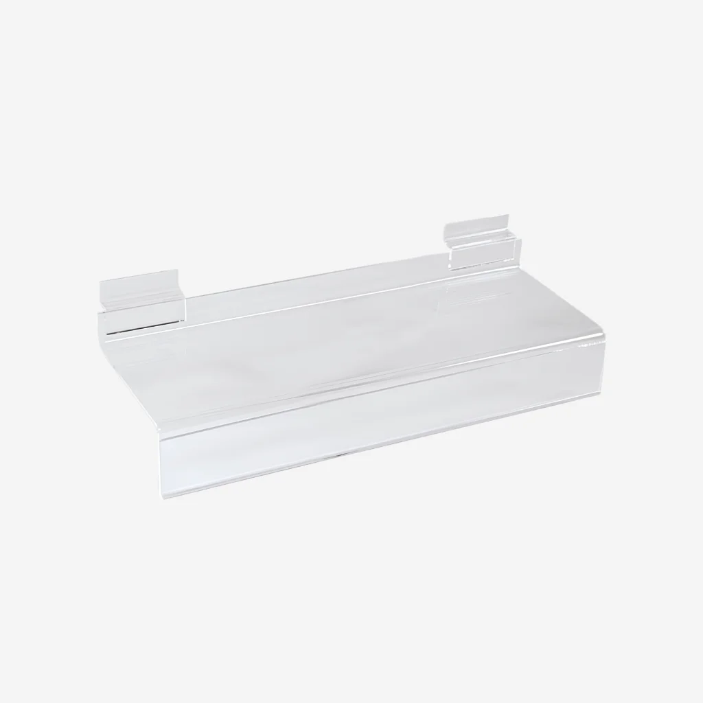 Slatwall large acrylic shoe shelf with ticket holder