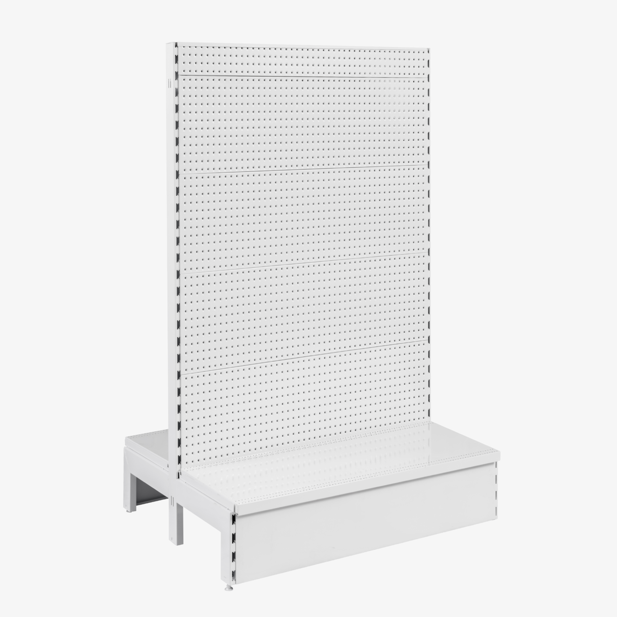 White Double Sided Volcano Pegboard Gondola Shelving – 900mm Wide Modules