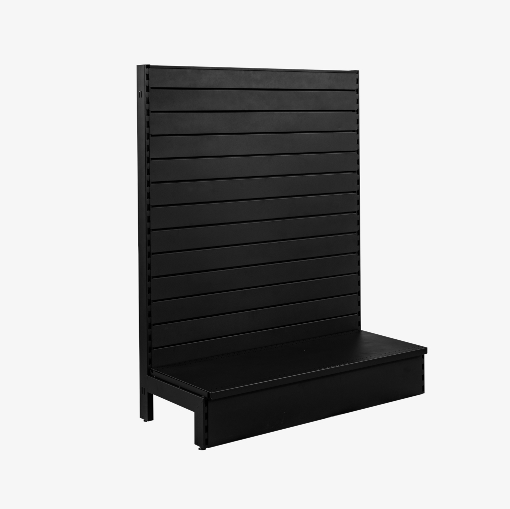Black Single Sided Metal Slatwall Gondola Shelving – 1200mm Wide Modules