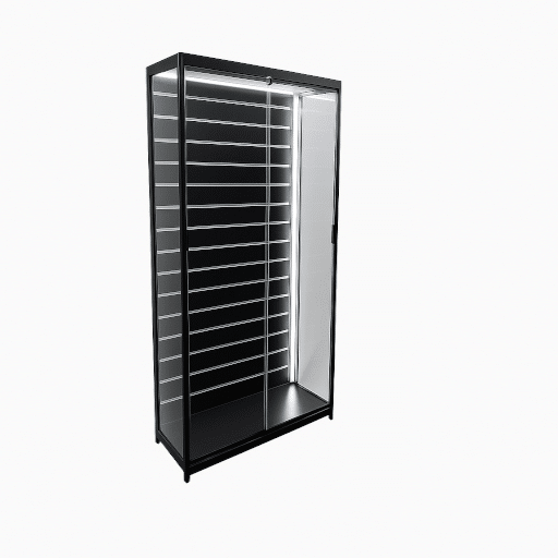 Black Slatwall Glass Display Cabinet – 900 W x 500 D x 1980mm H