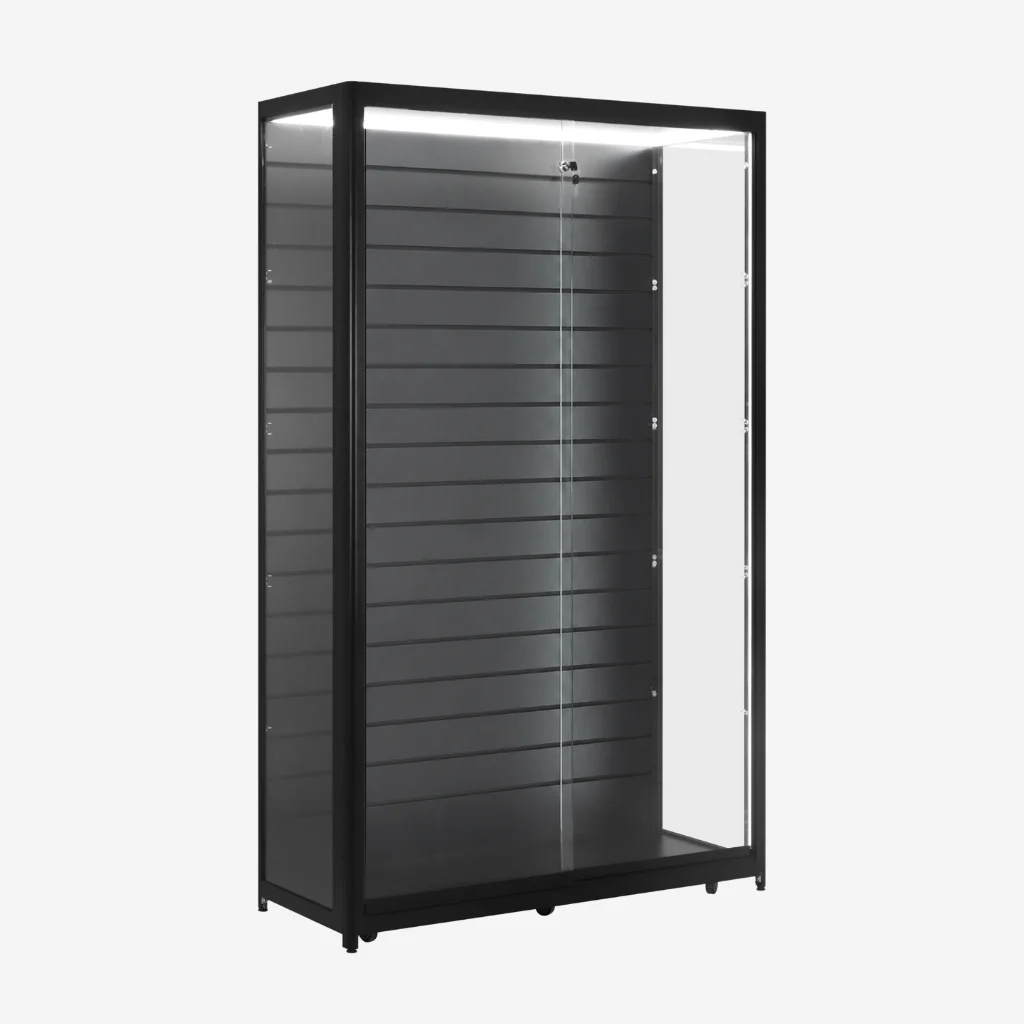 Black Slatwall Glass Display Cabinet – 1200 W x 500 D x 1980mm H