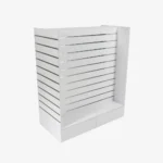 White Double Sided H Frame Slatwall Gondola With Silver Inserts and drawers