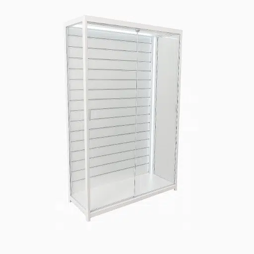 White Slatwall Glass Display Cabinet – 1200 W x 500 D x 1980mm H