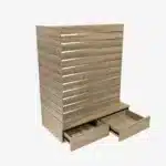 Walnut Double Sided End bay Slatwall Gondola With Silver Inserts and Drawers.