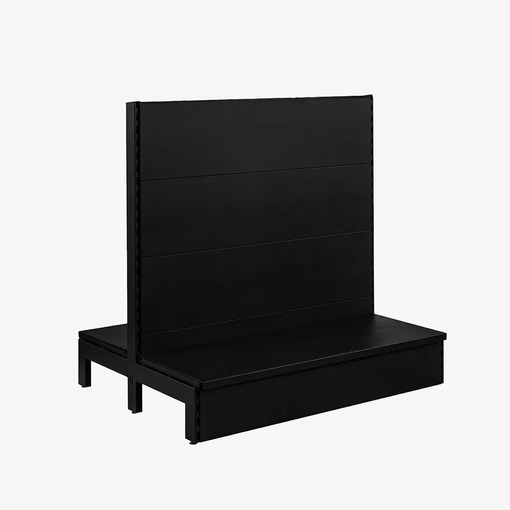 Black Double Sided Plain Panel Gondola Shelving – 1200mm Wide Modules
