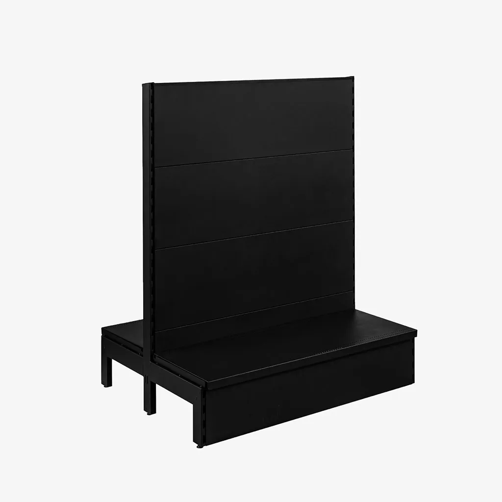 Black Double Sided Plain Panel Gondola Shelving – 900mm Wide Modules