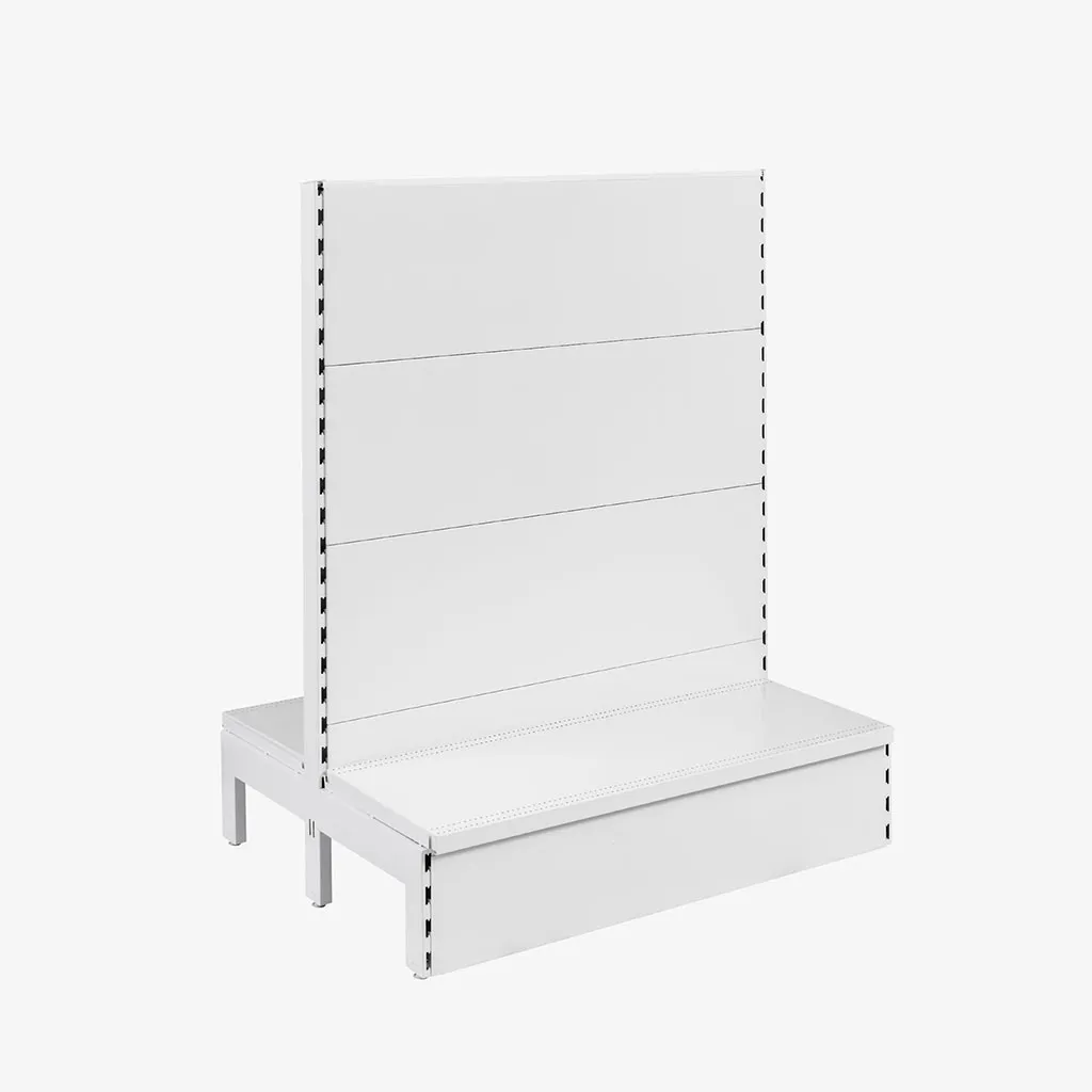 White Double Sided Plain Panel Gondola Shelving – 900mm Wide Modules