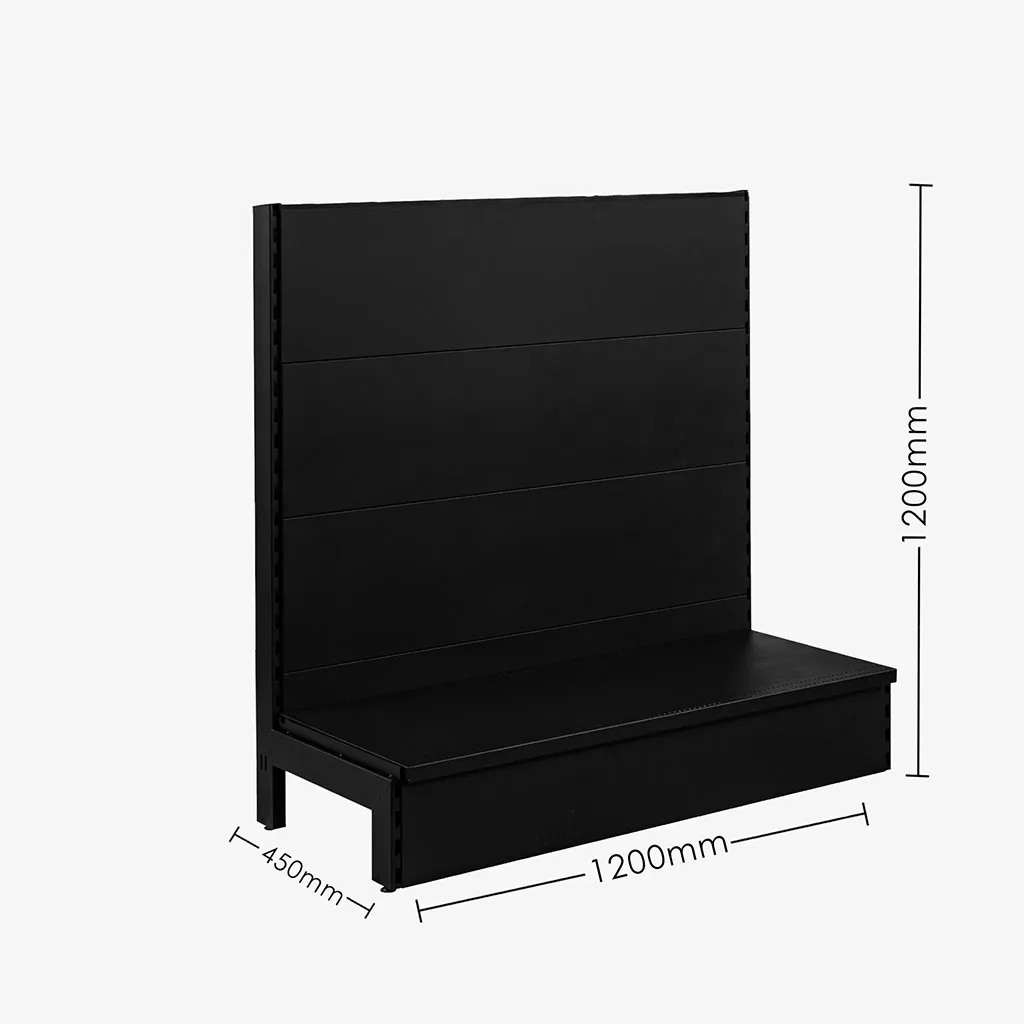 Black Single Sided Plain Panel Gondola Shelving – 1200mm Wide Modules