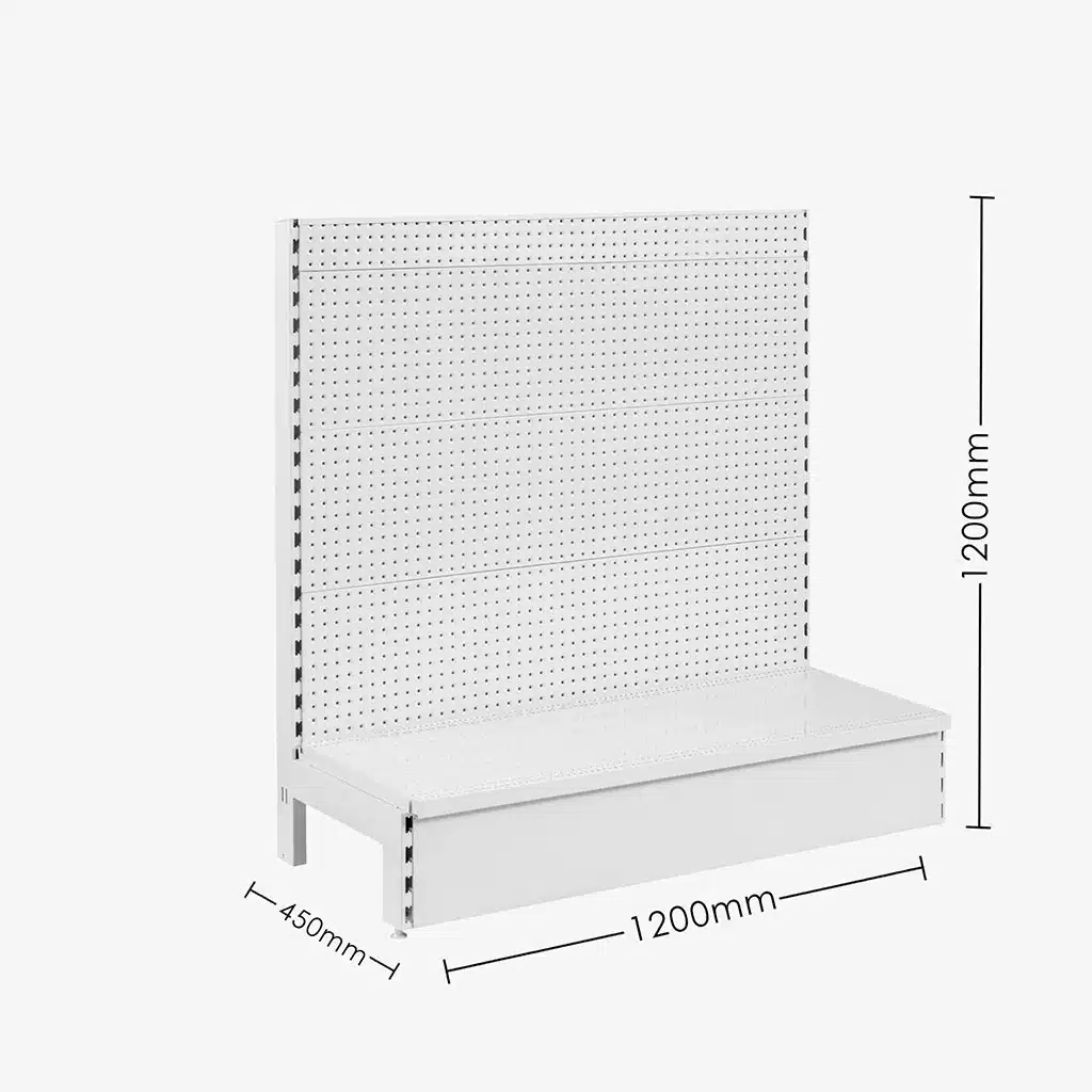 White Single Sided Volcano Pegboard Gondola Shelving – 1200mm wide Modules