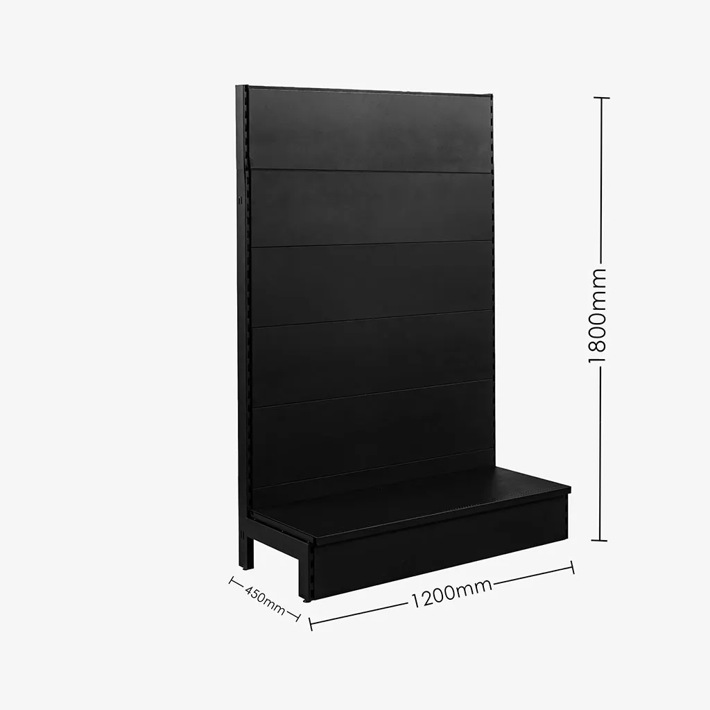 Black Single Sided Plain Panel Gondola Shelving – 1200mm Wide Modules