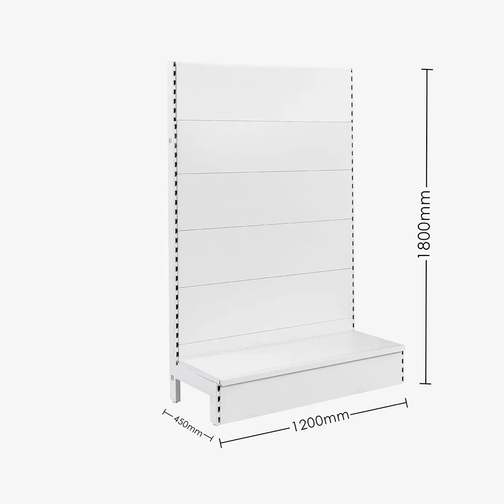 White Single Sided Plain Panel Gondola Shelving – 1200mm wide Modules