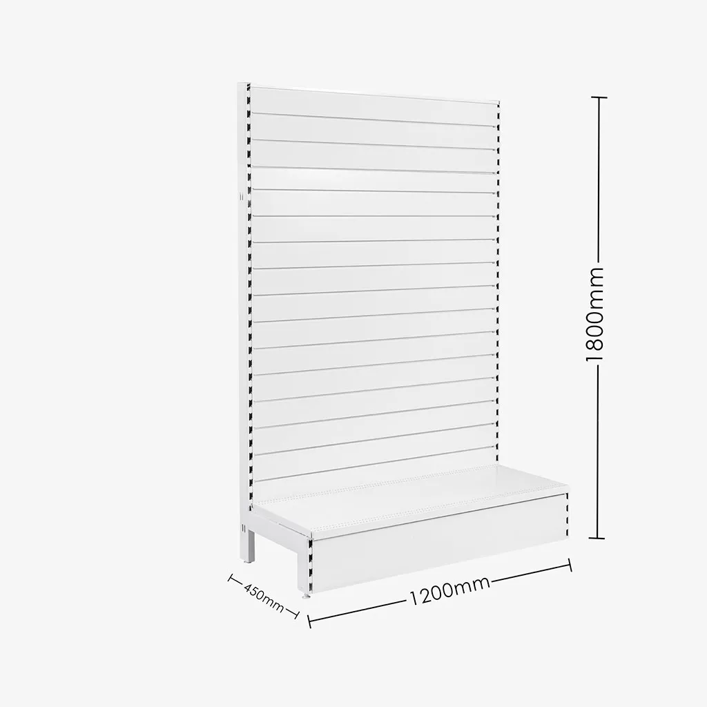 White Single Sided Slatwall Gondola Shelving – 1200mm wide Modules