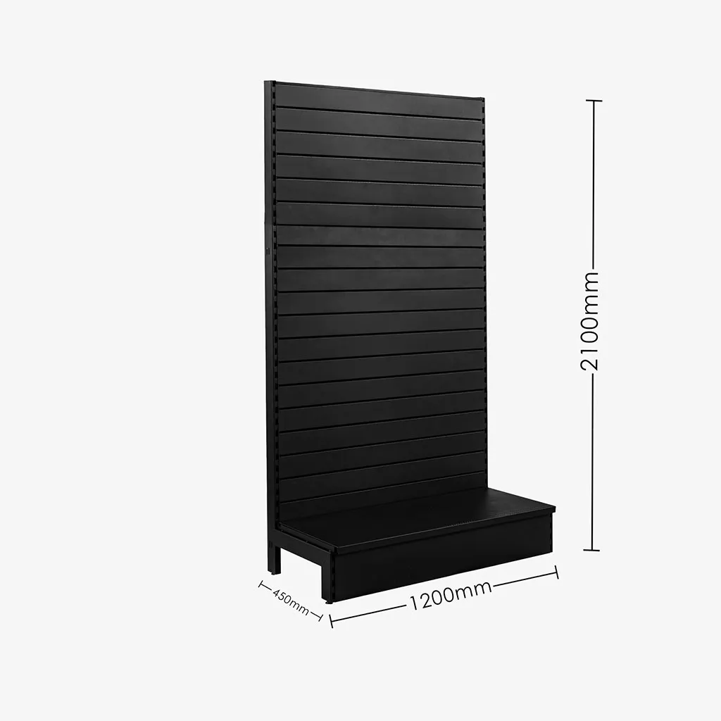 Black Single Sided Slatwall Gondola Shelving – 1200mm wide Modules