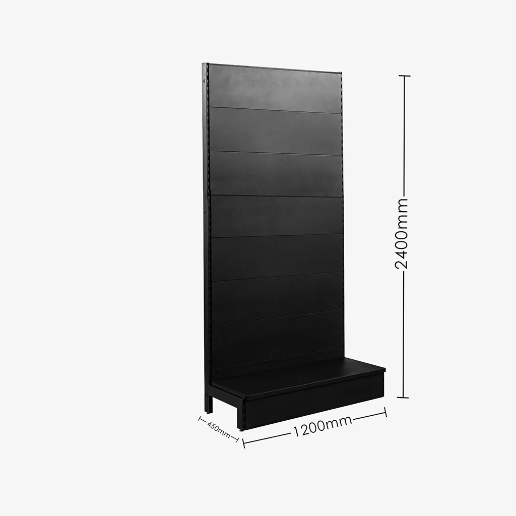 Black Single Sided Plain Panel Gondola Shelving – 1200mm Wide Modules