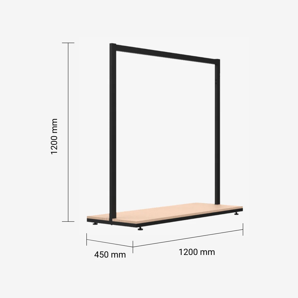 Black Clothing Rack with Walnut Base – 1200mm Wide