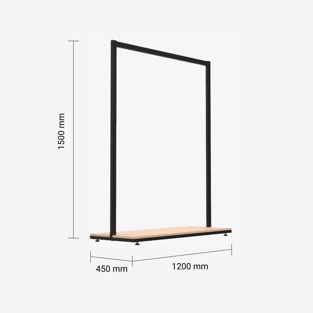 Black Clothing Rack with Walnut Base – 1200mm Wide