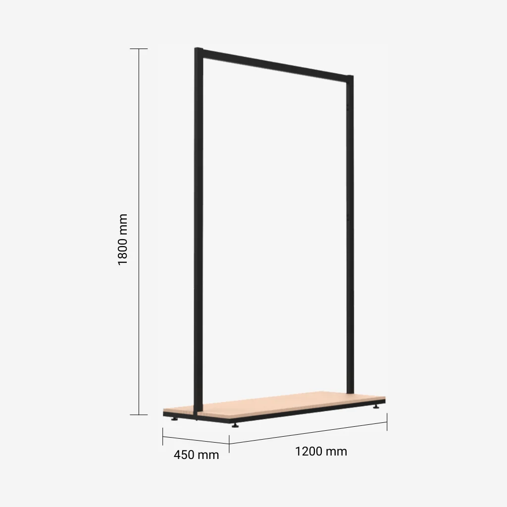Black Clothing Rack with Walnut Base – 1200mm Wide