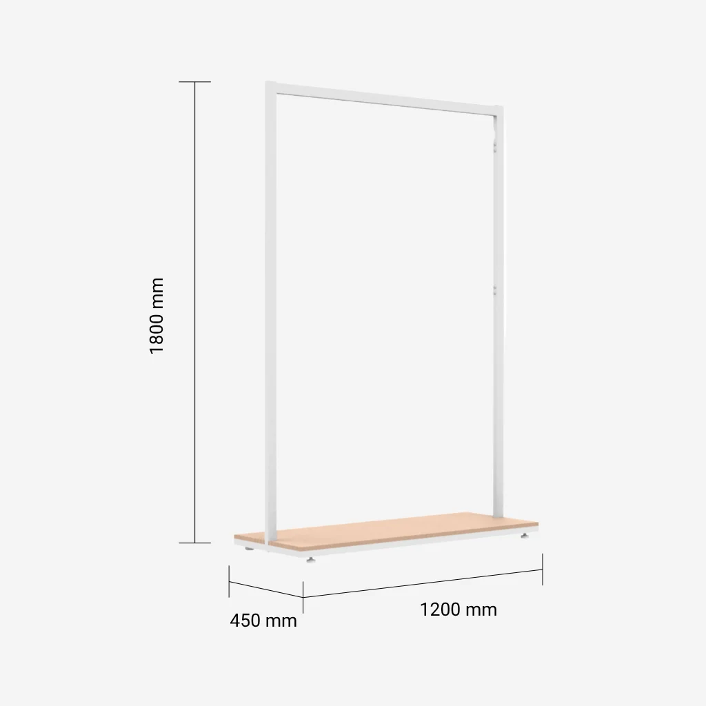 White Clothing Rack with Walnut Base – 1200mm Wide