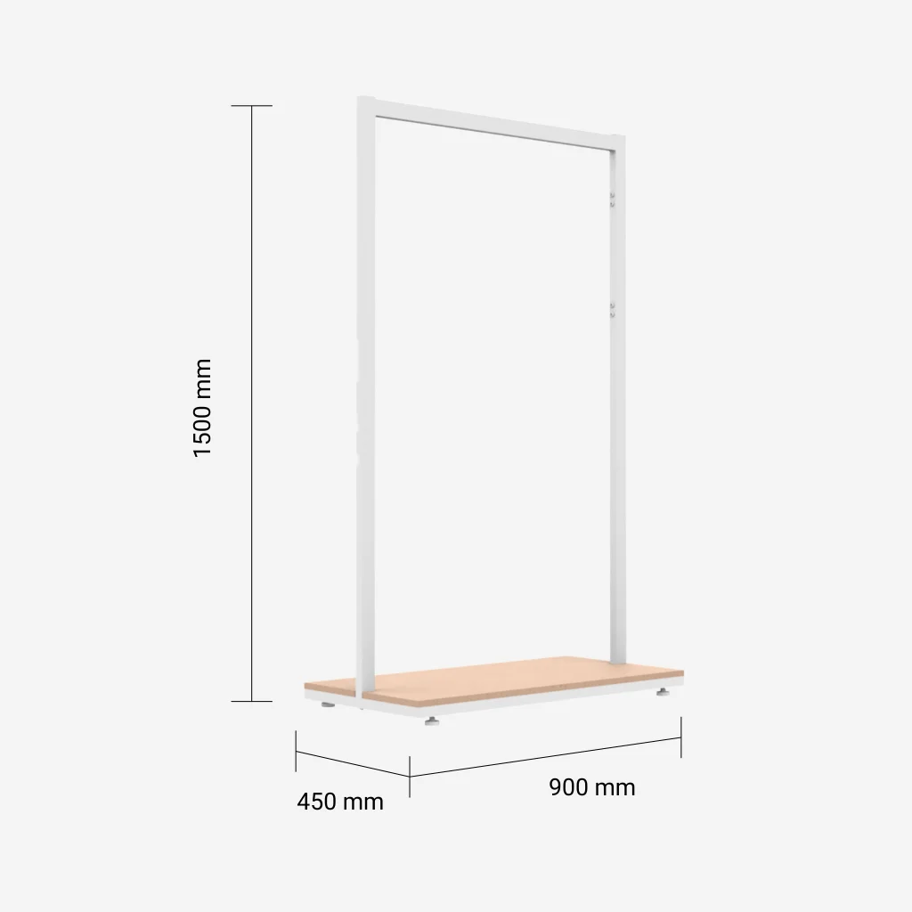 White Clothing Rack with Walnut Base – 900mm Wide