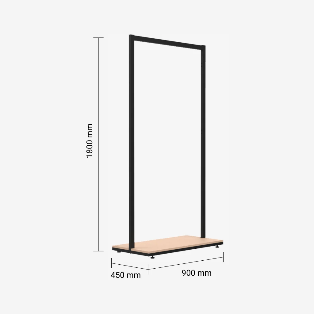 Black Clothing Rack with Walnut Base – 900mm Wide