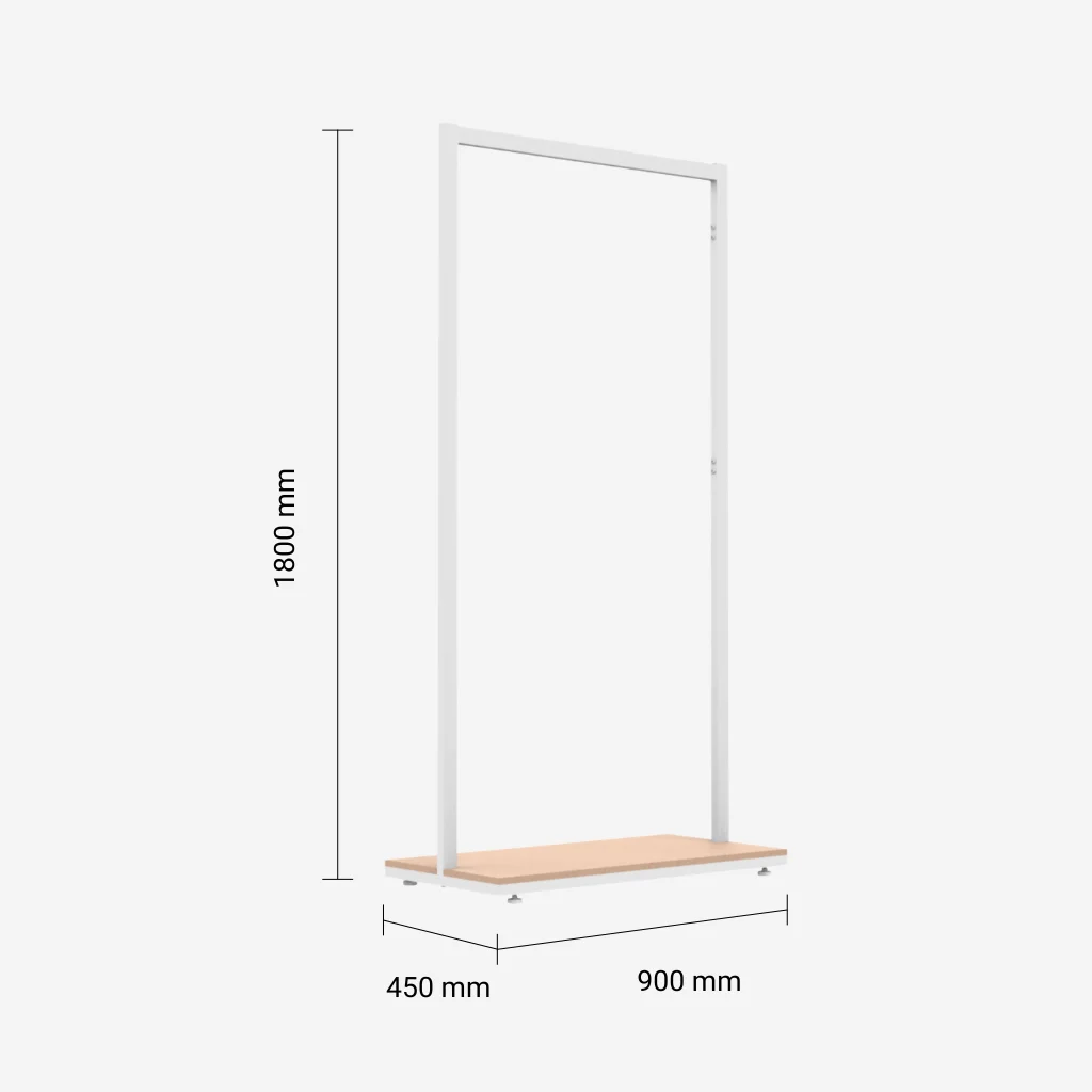 White Clothing Rack with Walnut Base – 900mm Wide