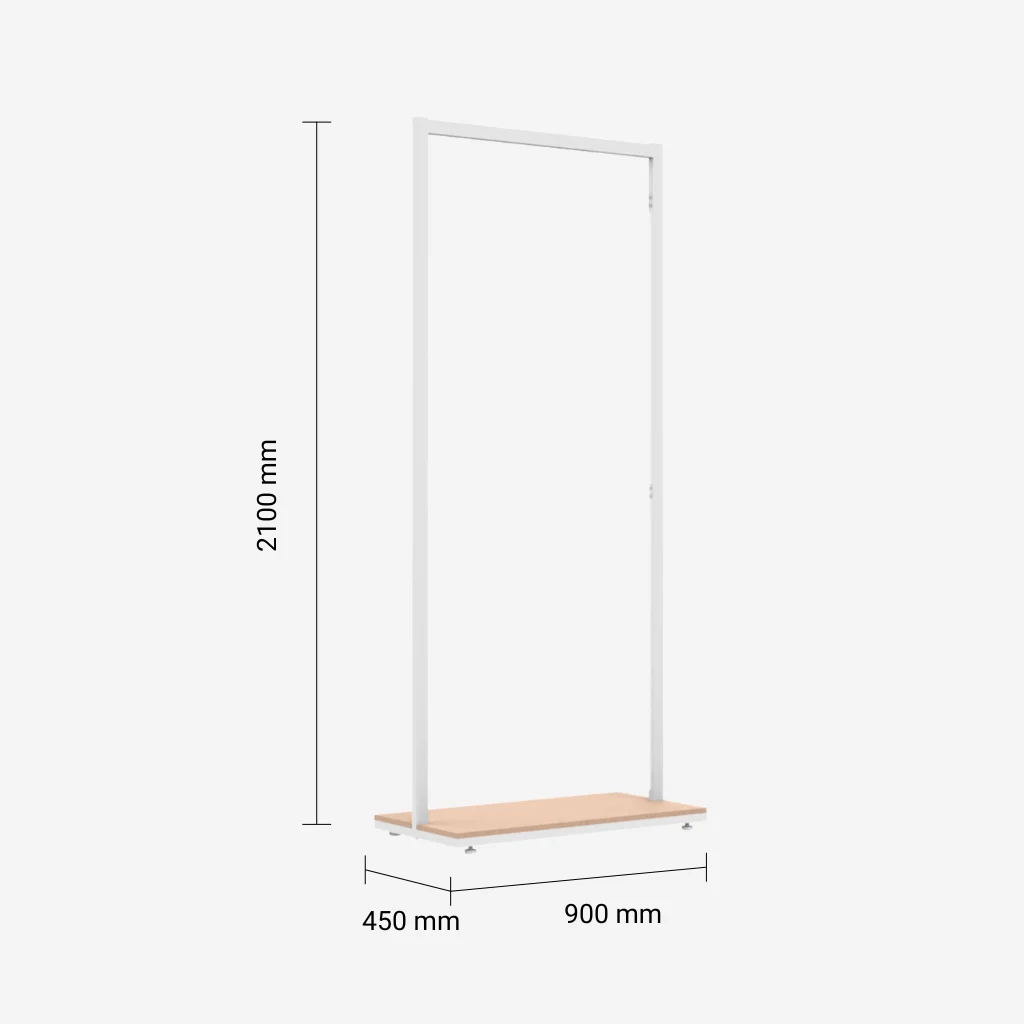 White Clothing Rack with Walnut Base – 900mm Wide
