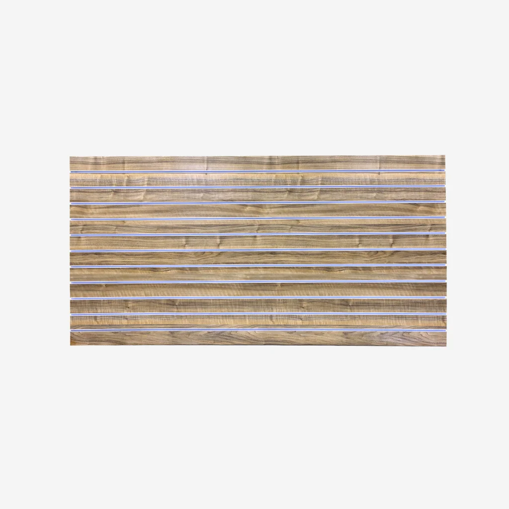 Walnut Matte Landscape Horizontal Slatwall with White Aluminium Inserts