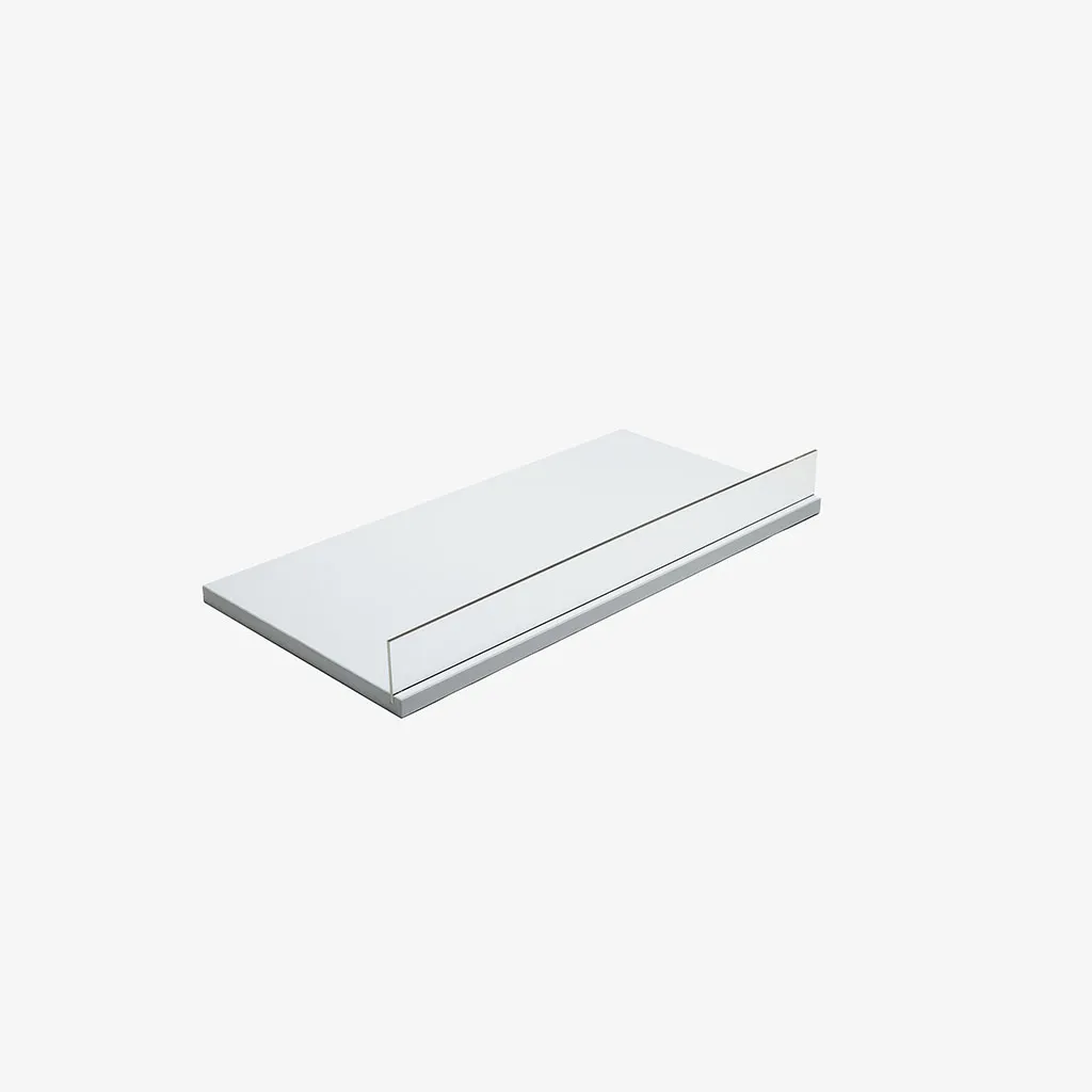 White MDF Shelf with Acrylic Stopper 600L x 300D x 18mm Thick