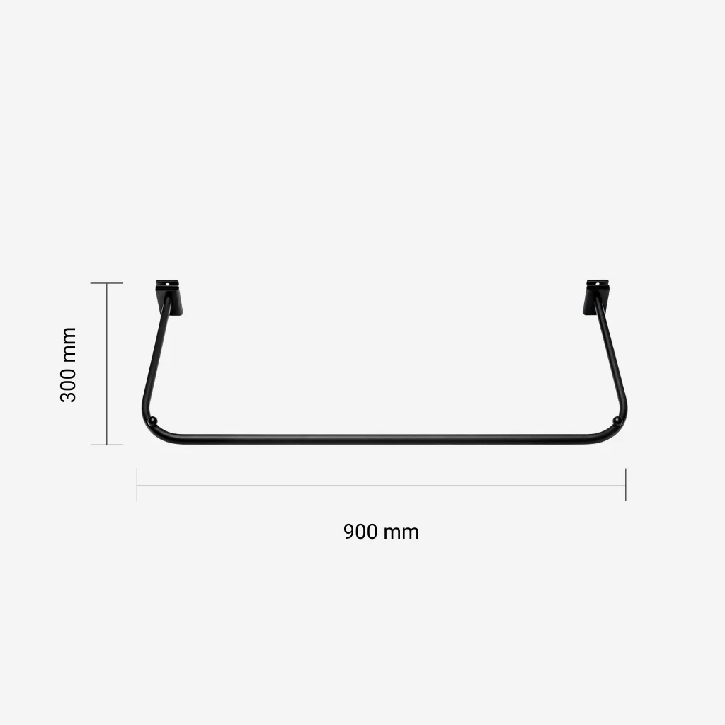 Black Curved Slatwall Clothing Hangrail - 900mm x 300mm - Measurements