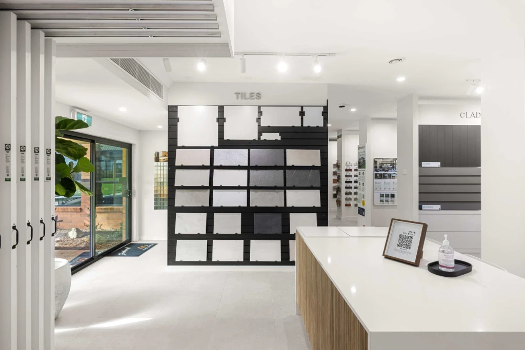 White Slatwall Panels for Tiles, Stone Benchtop and Laminate Sample Display - Masterson Homes